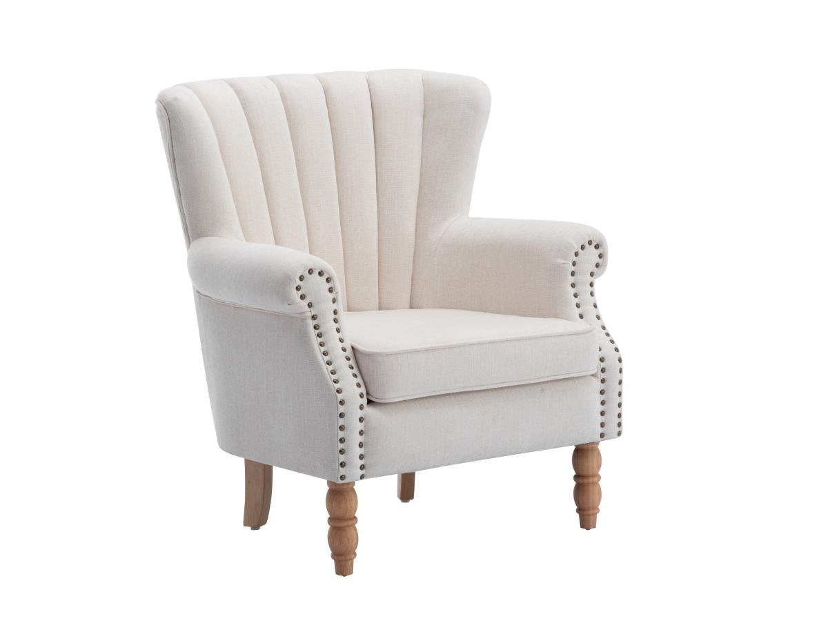 Vente-unique Fauteuil en tissu crème finition cloutée BATOUMI  