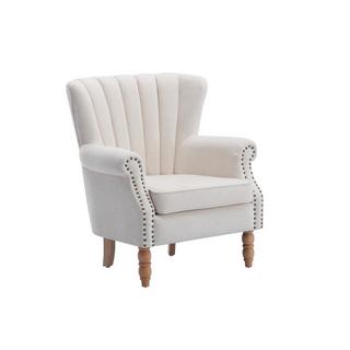 Vente-unique Fauteuil en tissu crème finition cloutée BATOUMI  