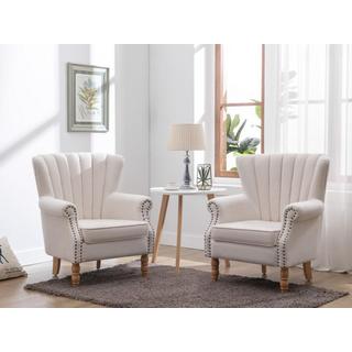 Vente-unique Fauteuil en tissu crème finition cloutée BATOUMI  