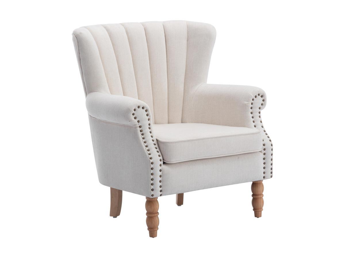 Vente-unique Fauteuil en tissu crème finition cloutée BATOUMI  