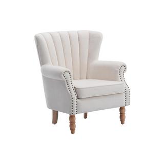 Vente-unique Fauteuil en tissu crème finition cloutée BATOUMI  