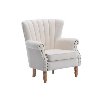 Fauteuil en tissu crème finition cloutée BATOUMI