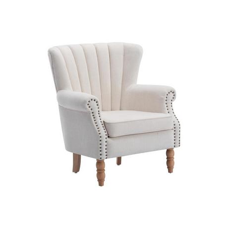 Vente-unique Fauteuil en tissu crème finition cloutée BATOUMI  