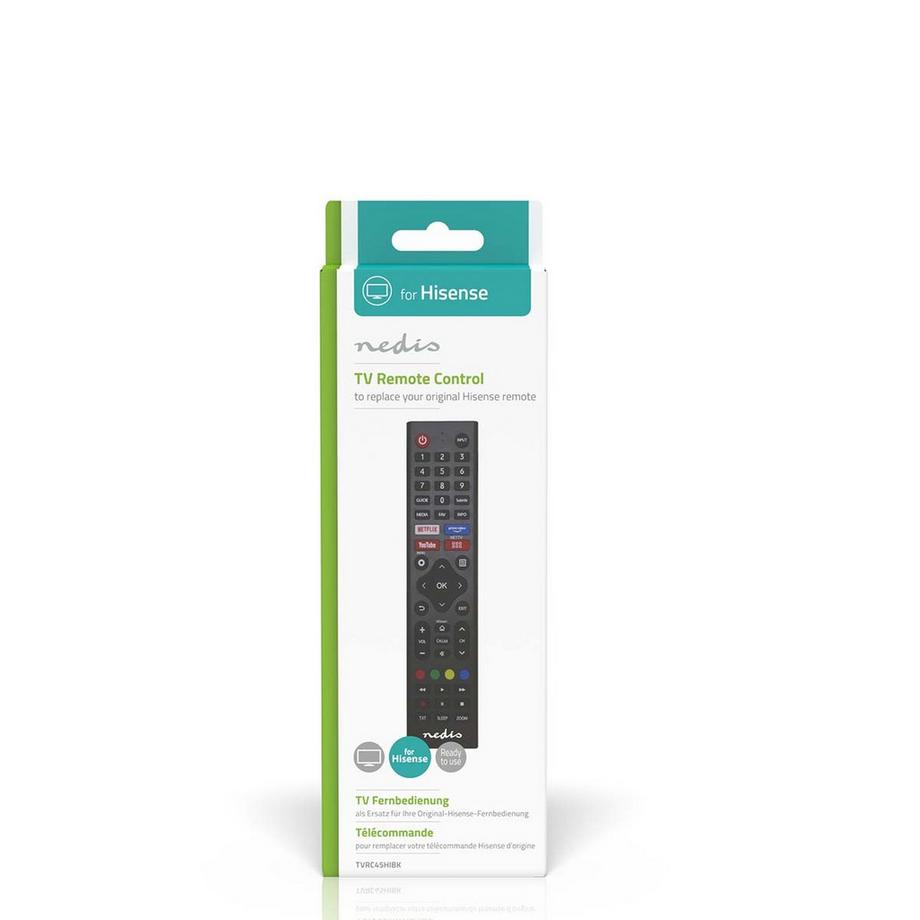 Nedis  Remote de remplacement | Convient pour: Hi-Sense | Pré-programmé | 1 appareil | Amazon Prime / Disney + Button / Netflix Button / Rakuten TV Button | Infrarouge | Noir 