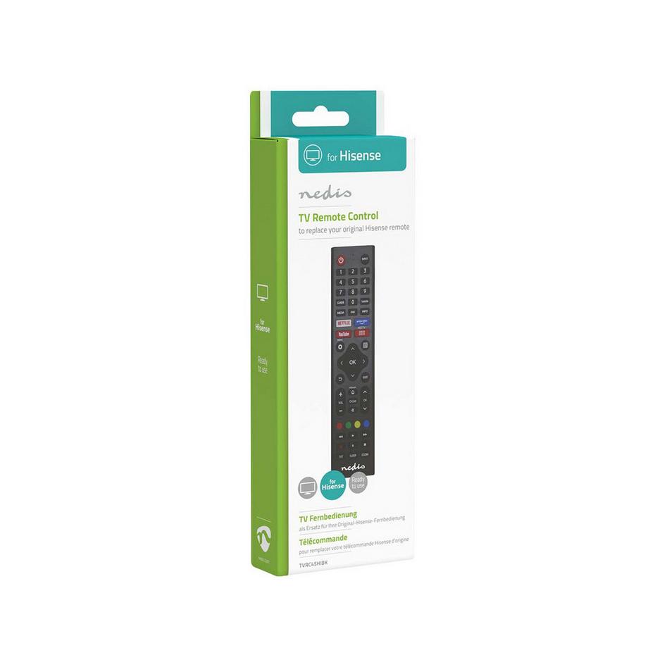 Nedis  Remote de remplacement | Convient pour: Hi-Sense | Pré-programmé | 1 appareil | Amazon Prime / Disney + Button / Netflix Button / Rakuten TV Button | Infrarouge | Noir 