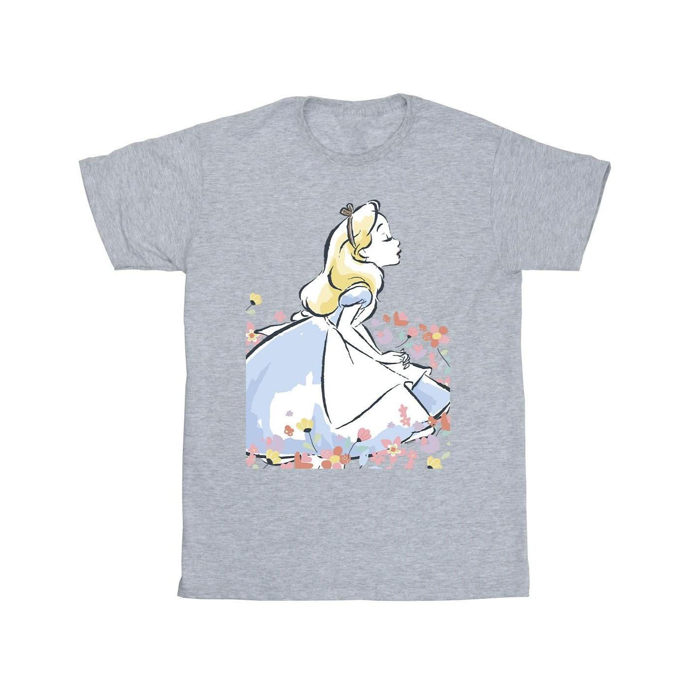 Image of Alice In Wonderland Sketch Flowers Tshirt Herren Grau 4XL
