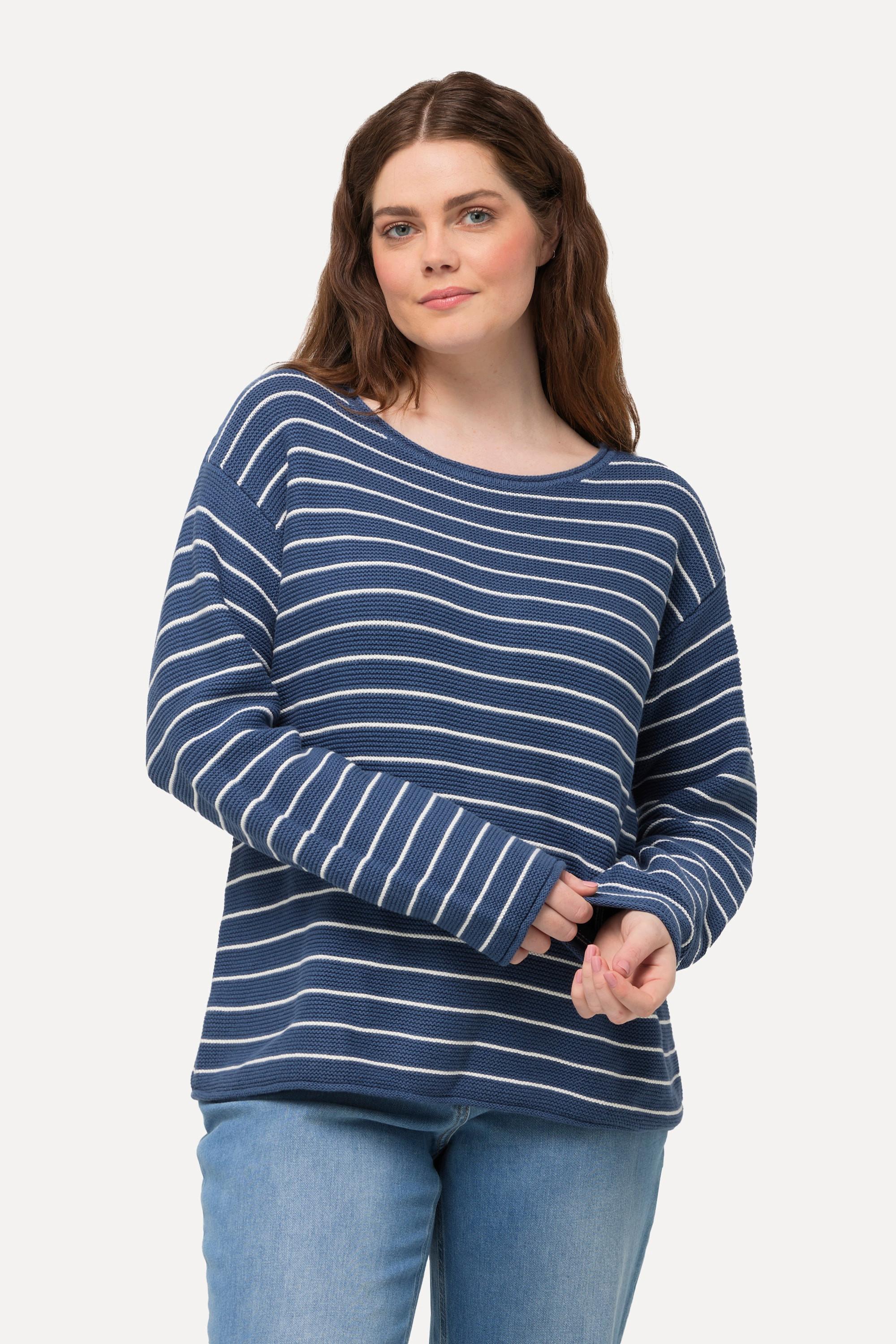 Ulla Popken  Pullover, Ringel, Rundhals, Langarm, Biobaumwolle 