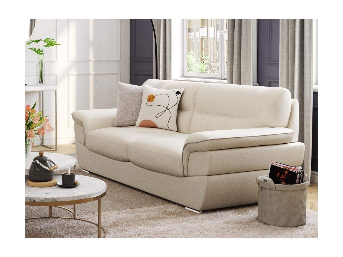 Vente-unique Couchgarnitur Leder 3+1 Elfenbein THIBAULT  