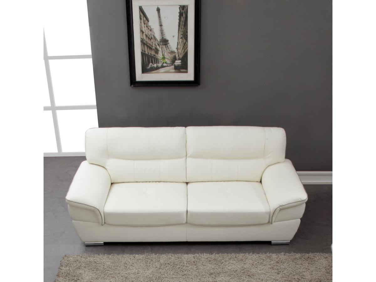 Vente-unique Couchgarnitur Leder 3+1 Elfenbein THIBAULT  