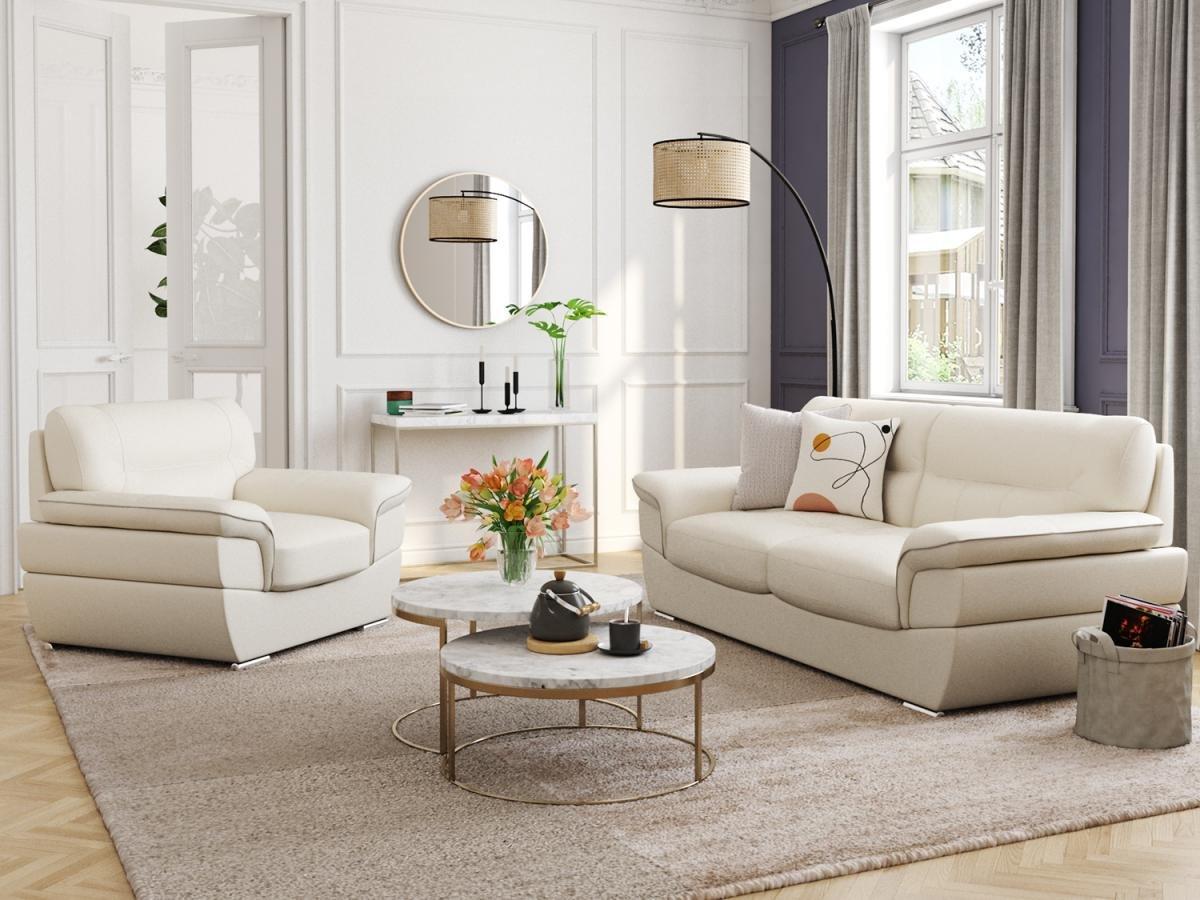 Image of Couchgarnitur Leder 3+1 Elfenbein THIBAULT Couchgarnitur Leder 3+1 Elfenbein THIBAULT