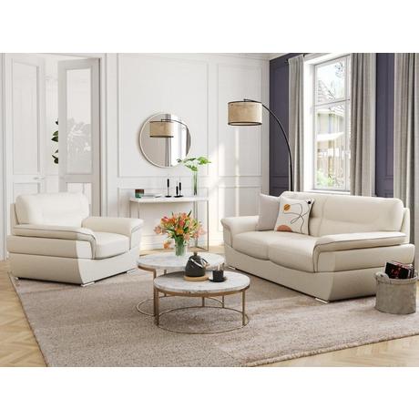 Vente-unique Couchgarnitur Leder 3+1 Elfenbein THIBAULT  