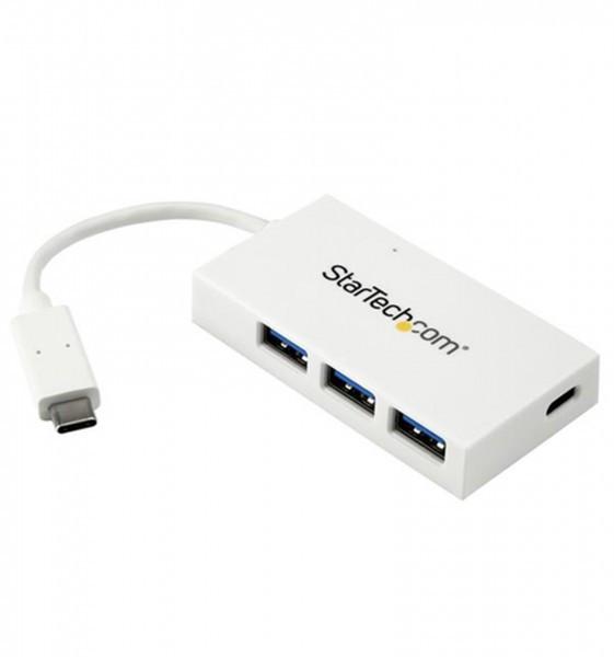 Image of 4 Port USB-C Hub mit 1x USB-C- und 3x USB-A Anschlüssen (SuperSpeed 5 Gbit/s) - USB-Bus-Stromversorgung - Tragbarer Laptop USB 3.0 Adapter Hub - USB 3.2 Gen 1 (5Gbps) Typ C-Hub - Weiß