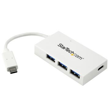 4 Port USB-C Hub mit 1x USB-C- und 3x USB-A Anschlüssen (SuperSpeed 5 Gbit/s) - USB-Bus-Stromversorgung - Tragbarer Laptop USB 3.0 Adapter Hub - USB 3.2 Gen 1 (5Gbps) Typ C-Hub - Weiß