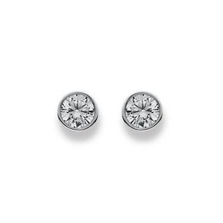 MUAU Schmuck  Clous d'oreilles or blanc 750 Zircone 7mm 