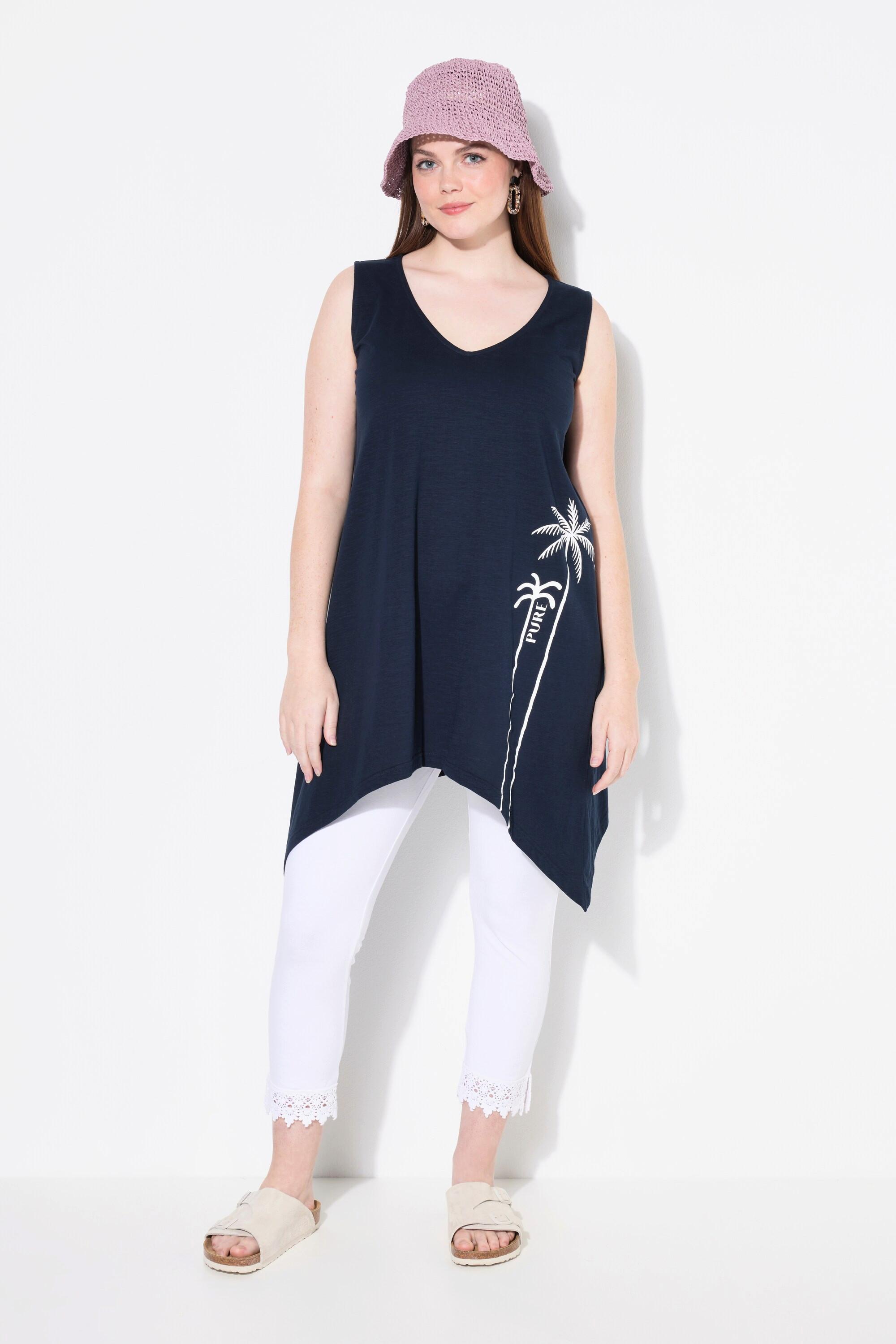 Ulla Popken Top smanicato scollo a V con orlo asimmetrico  