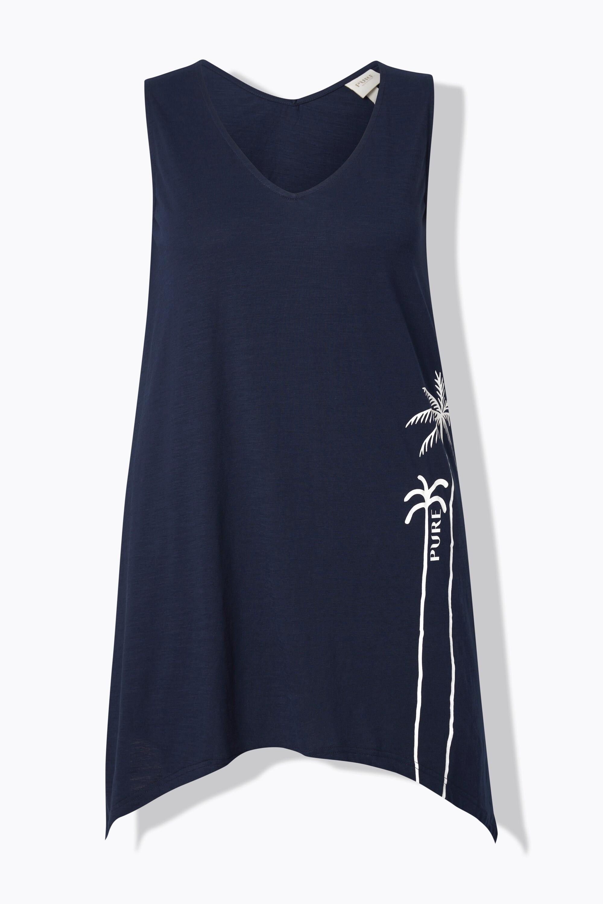 Ulla Popken Top smanicato scollo a V con orlo asimmetrico  