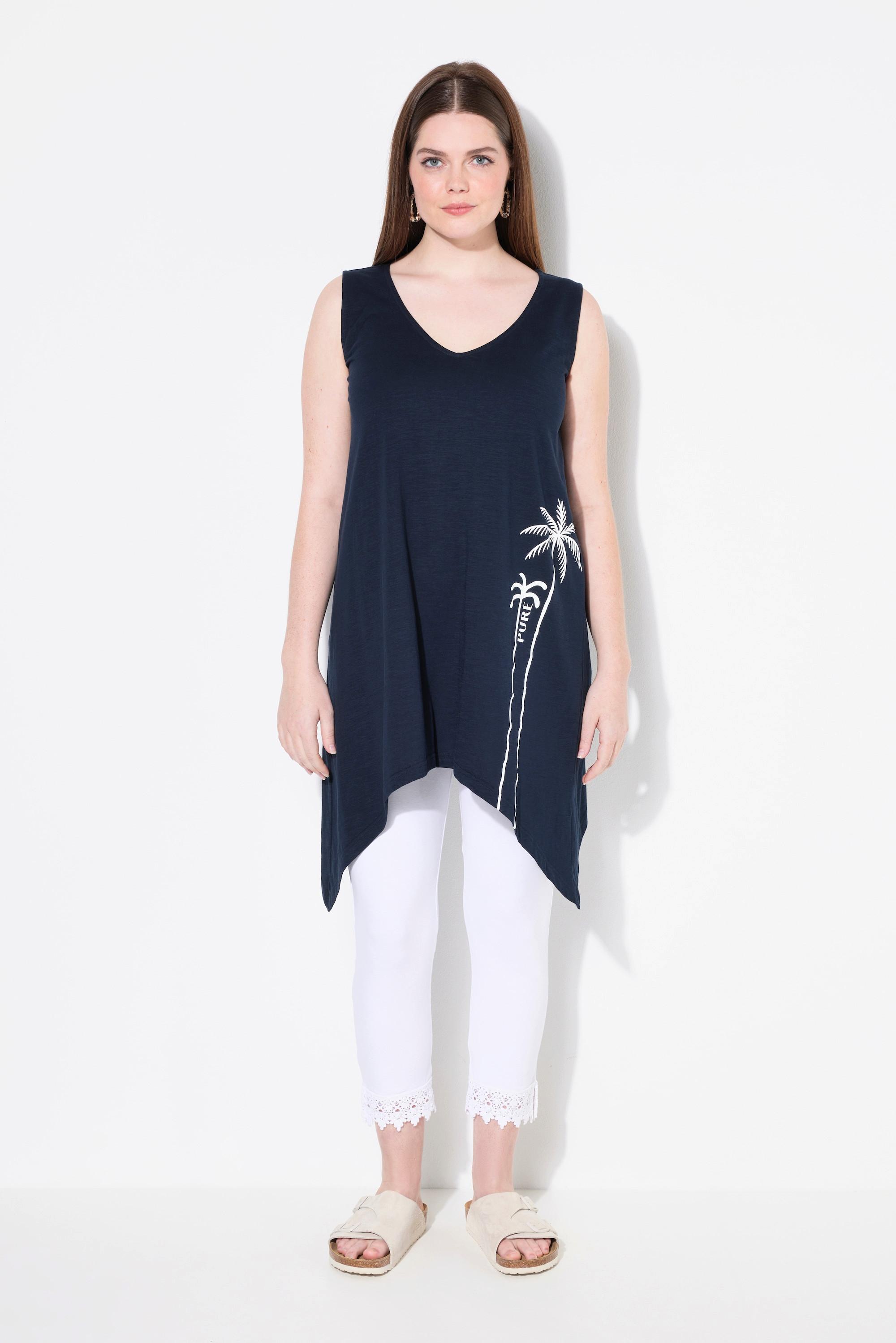 Ulla Popken Top smanicato scollo a V con orlo asimmetrico  