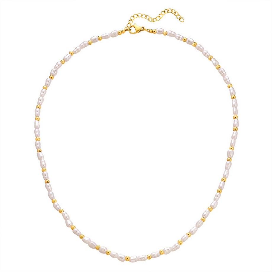 Yokoamii  Kette Edelstahl gelbgold Perle (synth.) 