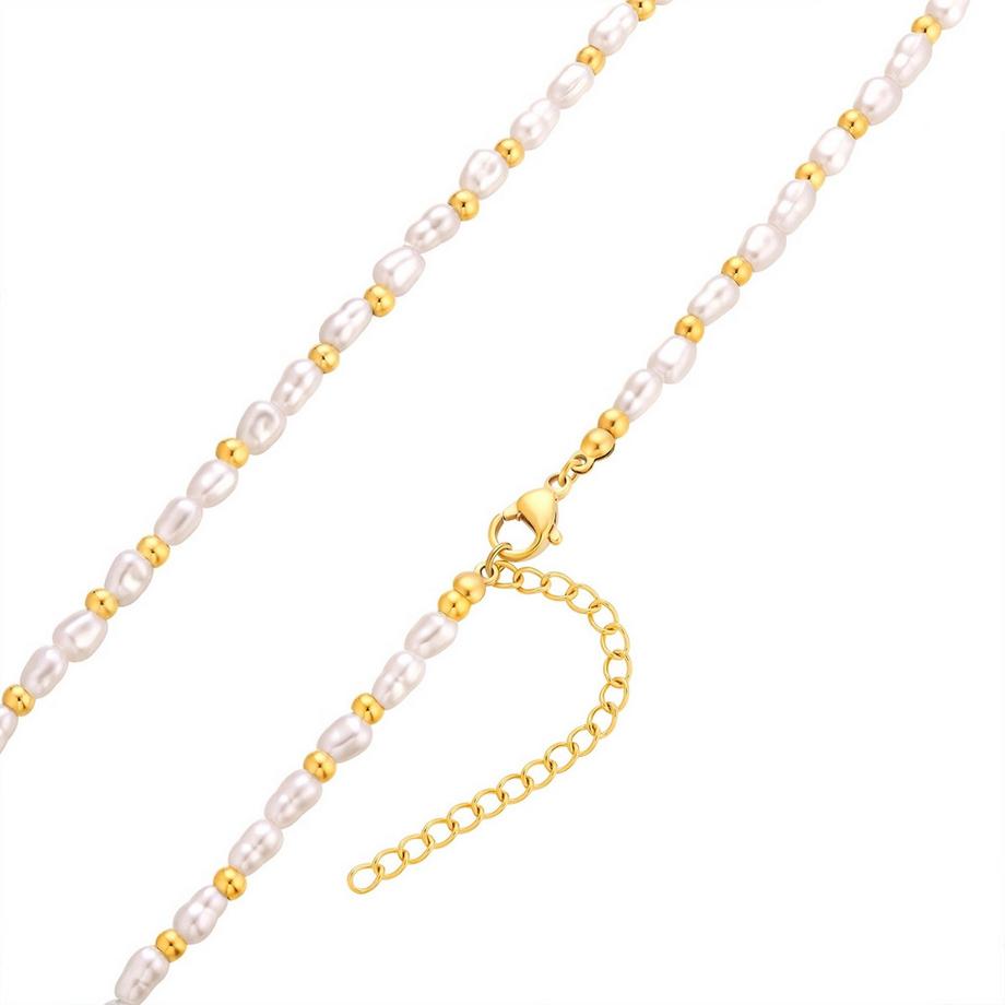 Yokoamii  Kette Edelstahl gelbgold Perle (synth.) 