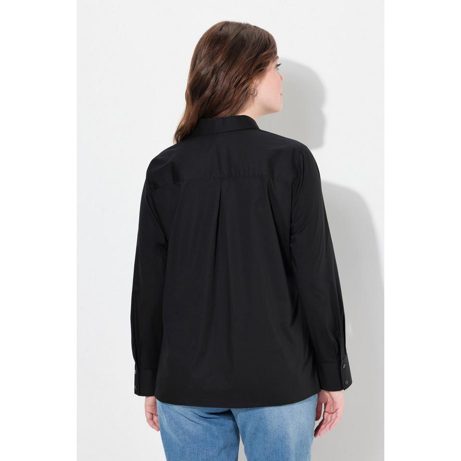 Ulla Popken Blusa Drapé Collo Camicia Maniche Lunghe Cotone Biologico  
