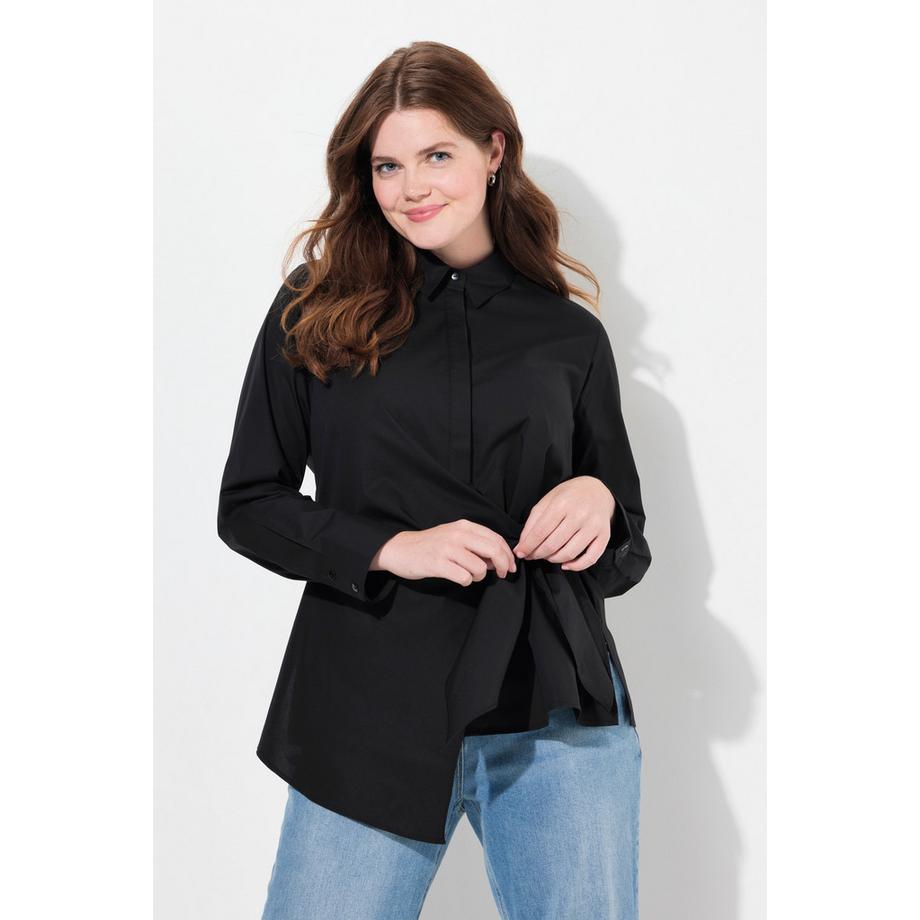 Ulla Popken Blusa Drapé Collo Camicia Maniche Lunghe Cotone Biologico  