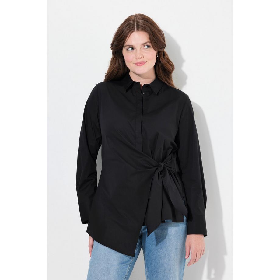 Ulla Popken Blusa Drapé Collo Camicia Maniche Lunghe Cotone Biologico  