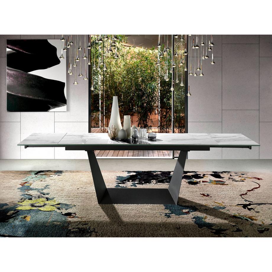 ANGEL CERDA Tavolo da pranzo allungabile rettangolare marmo porcellanato e acciaio nero  