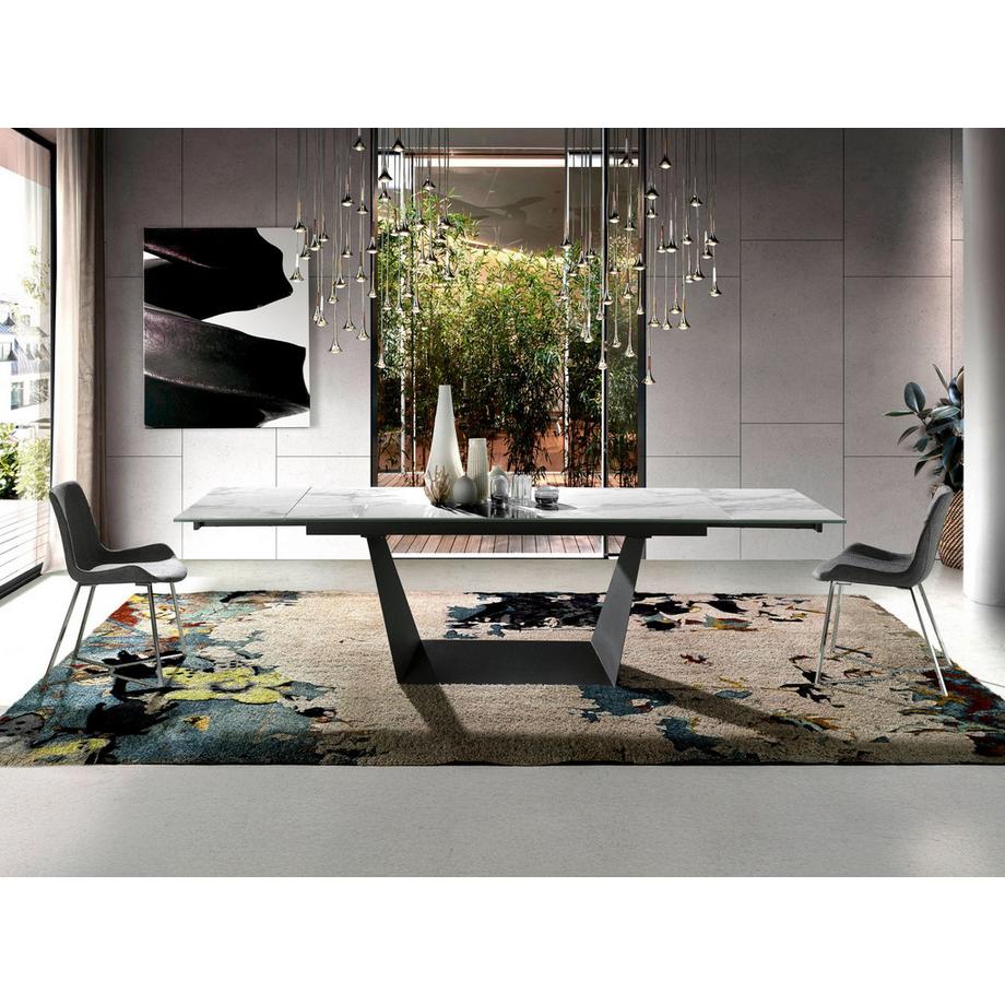 ANGEL CERDA Tavolo da pranzo allungabile rettangolare marmo porcellanato e acciaio nero  