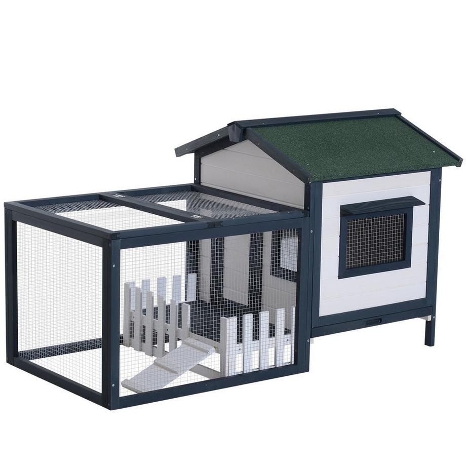 Northio Clapier À Lapin Cage Pour Petits Animaux 151 X 78 X 84,5 Cm Avec Rampe D'Enclos Extérieur Vert Blanc  