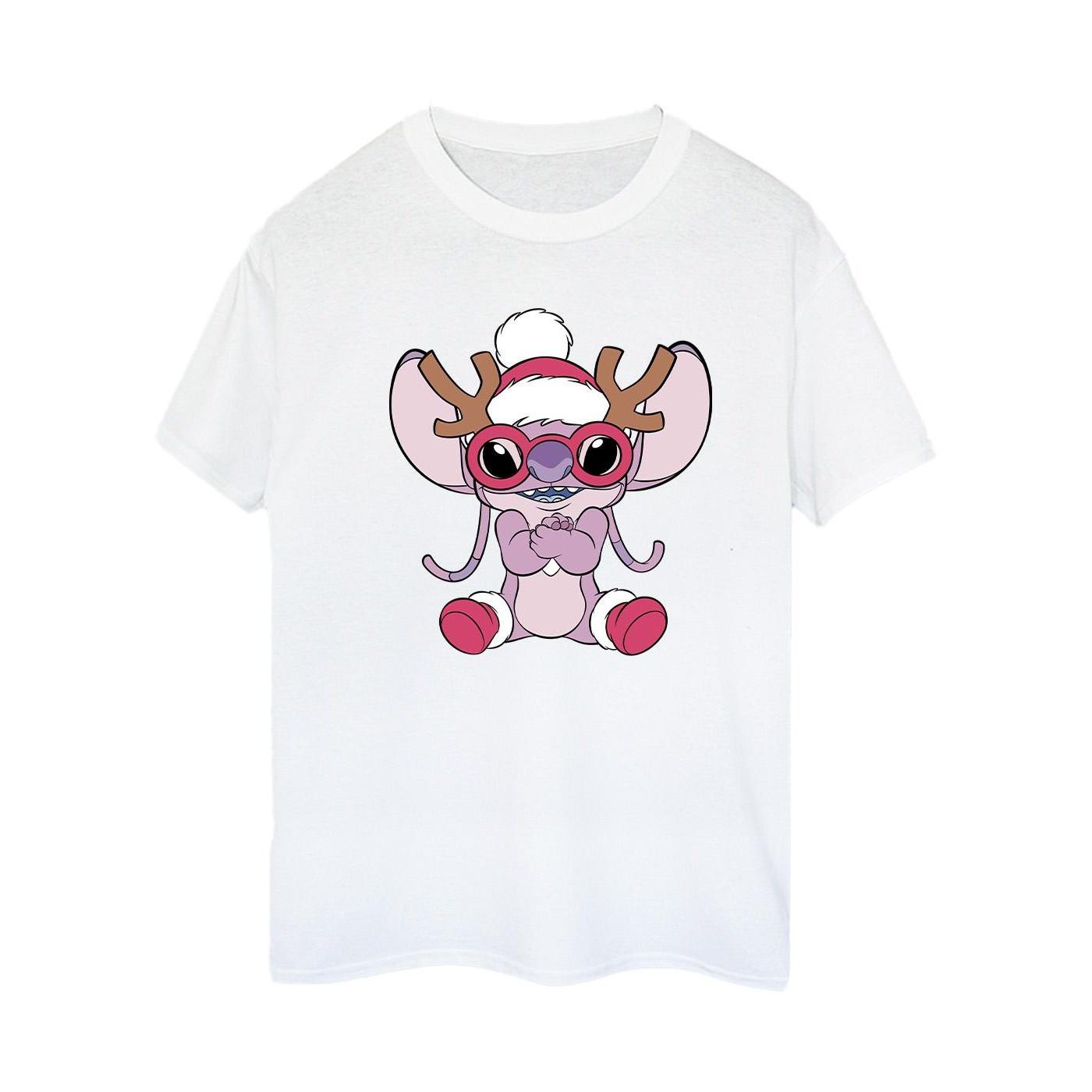 Image of Lilo & Stitch Angel Reindeer Tshirt Damen Weiss S