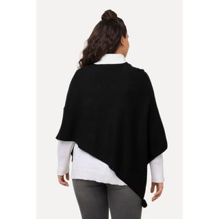 Ulla Popken  Poncho en maille, finition en pointe, pompon, col en V, sans manches 