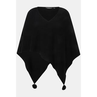 Ulla Popken  Poncho en maille, finition en pointe, pompon, col en V, sans manches 