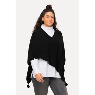 Ulla Popken  Poncho en maille, finition en pointe, pompon, col en V, sans manches 