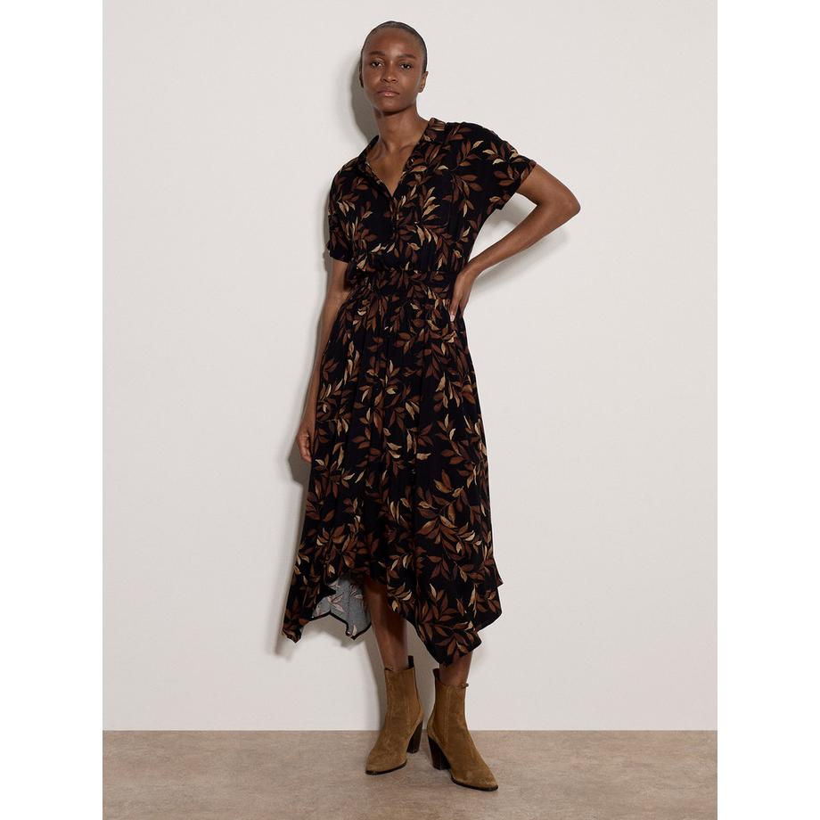 APRICOT Robe mi-longue chemise à imprimé feuilles  