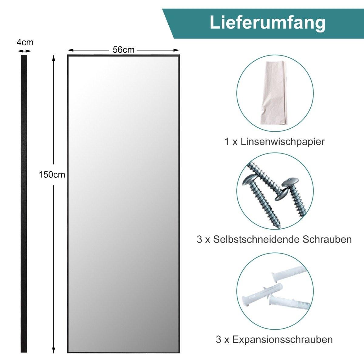 Northio 56 x 150 cm HD Ganzkörperspiegel zum Aufhängen oder Anlehnen Wandspiegel Schwarz  