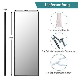 Northio 56 x 150 cm HD Ganzkörperspiegel zum Aufhängen oder Anlehnen Wandspiegel Schwarz  