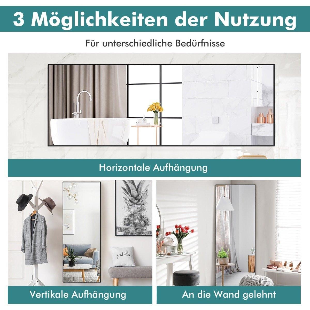 Northio 56 x 150 cm HD Ganzkörperspiegel zum Aufhängen oder Anlehnen Wandspiegel Schwarz  