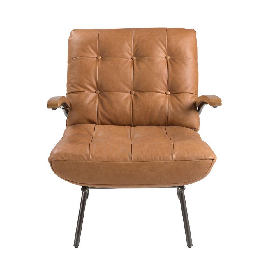 ANGEL CERDA Fauteuil en cuir marron et frêne  