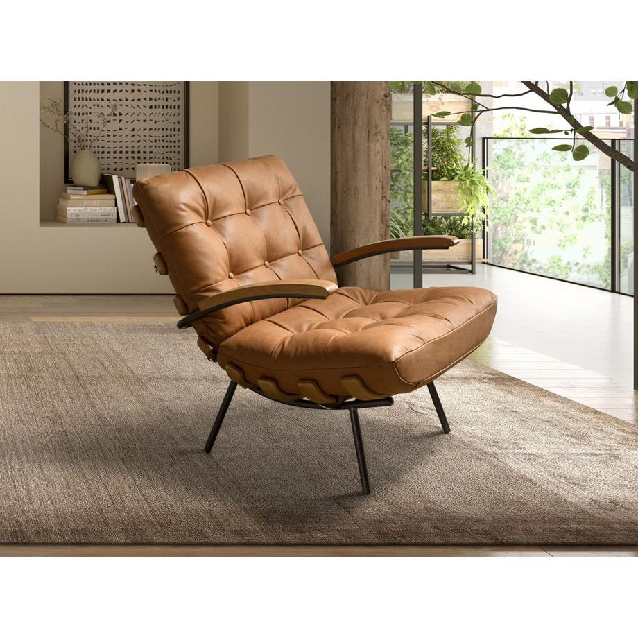 ANGEL CERDA Fauteuil en cuir marron et frêne  