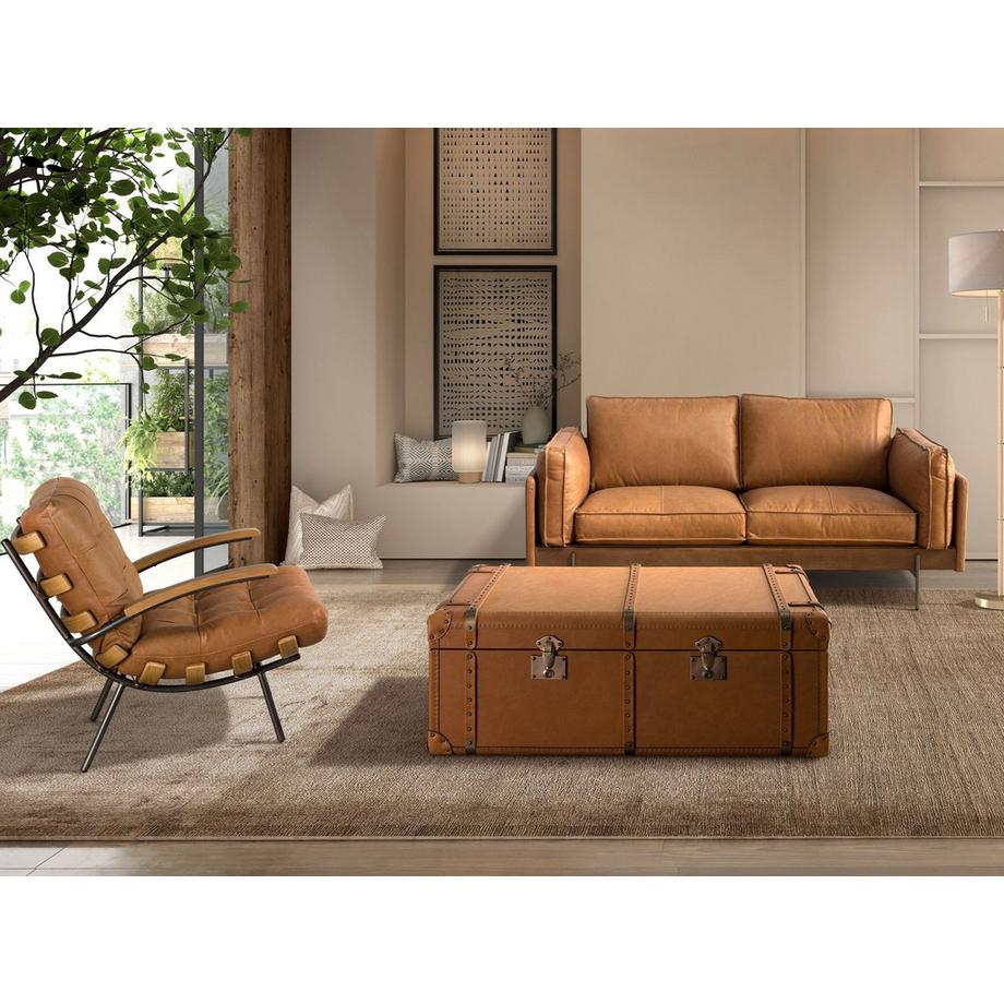 ANGEL CERDA Fauteuil en cuir marron et frêne  