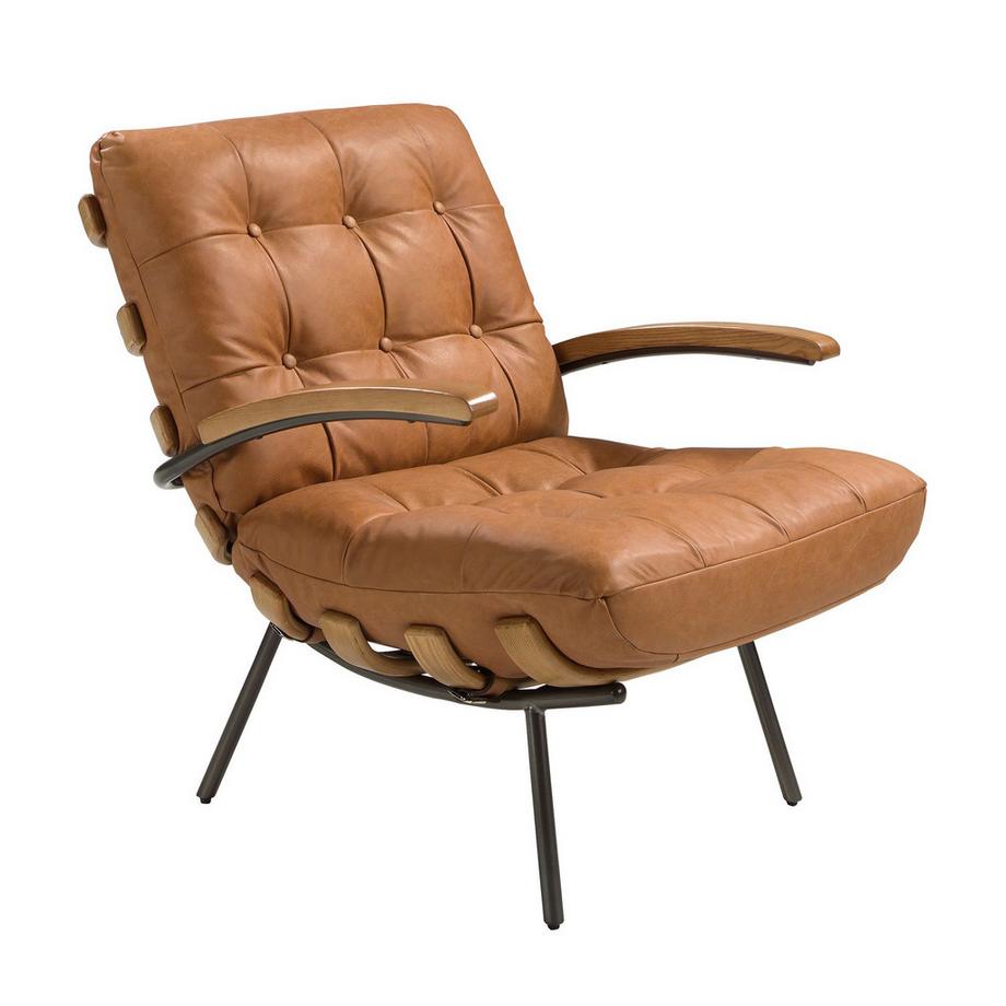 ANGEL CERDA Fauteuil en cuir marron et frêne  