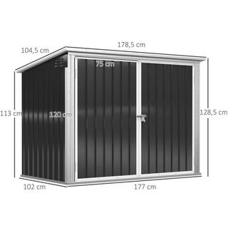 Northio Mülltonnenbox Müllbox Storer Abschließbar Gerätebox Für 2 Mülltonnen Stahl 178,5 X 104,5 X 128,5/113 Cm Schwarz  