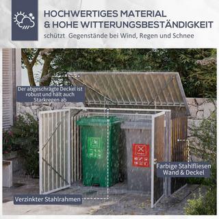 Northio Mülltonnenbox Müllbox Storer Abschließbar Gerätebox Für 2 Mülltonnen Stahl 178,5 X 104,5 X 128,5/113 Cm Schwarz  