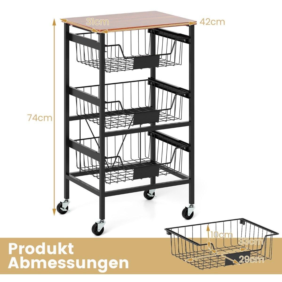 Northix Servierwagen mit Rollen Gemüseregal mit ausziehbaren Körben Rollwagen mit 4 Etagen 42 x 31 x 74 cm  