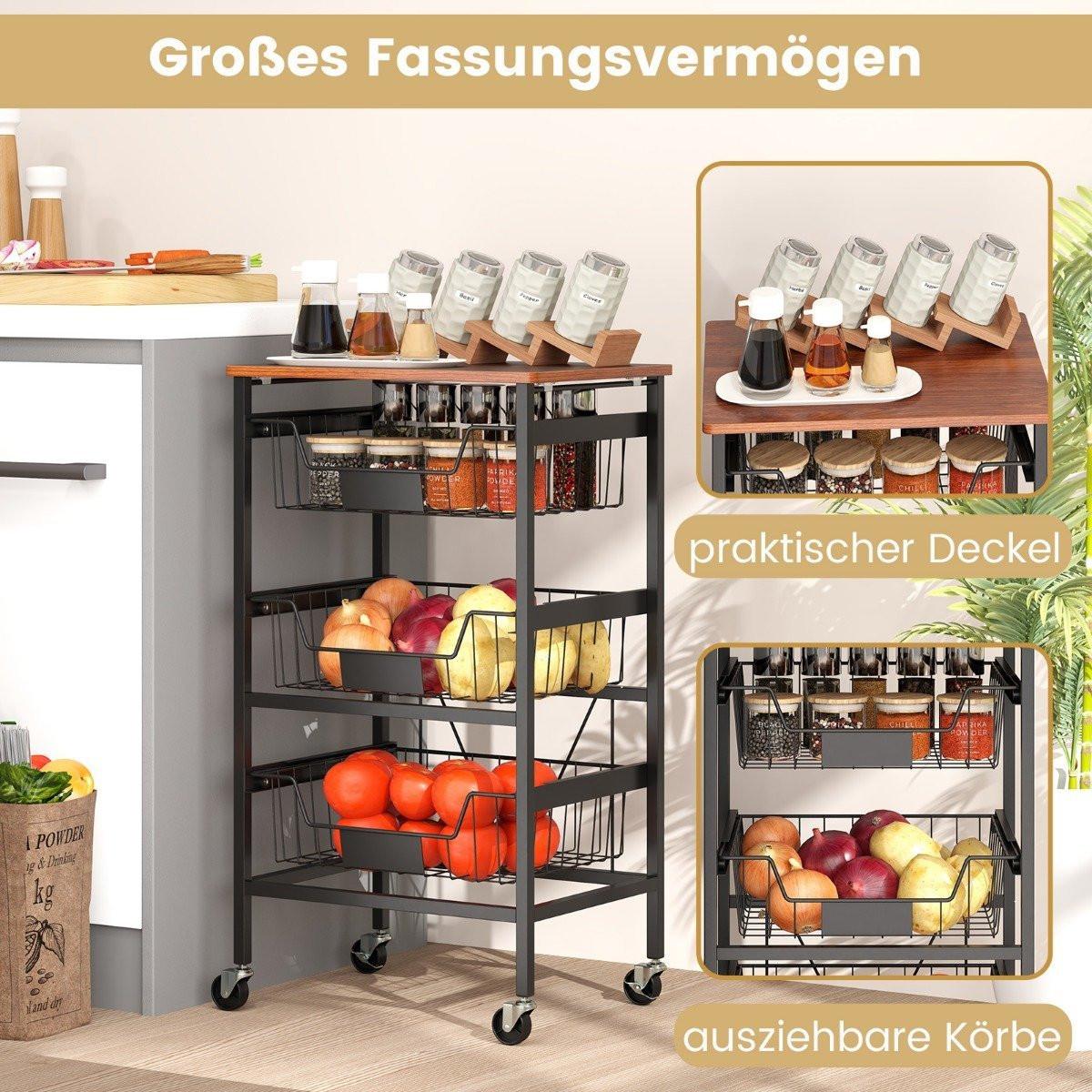 Northix Servierwagen mit Rollen Gemüseregal mit ausziehbaren Körben Rollwagen mit 4 Etagen 42 x 31 x 74 cm  