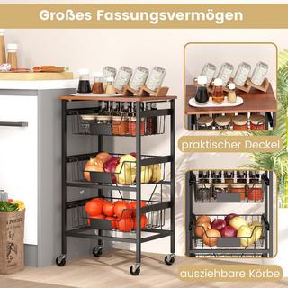 Northix Servierwagen mit Rollen Gemüseregal mit ausziehbaren Körben Rollwagen mit 4 Etagen 42 x 31 x 74 cm  