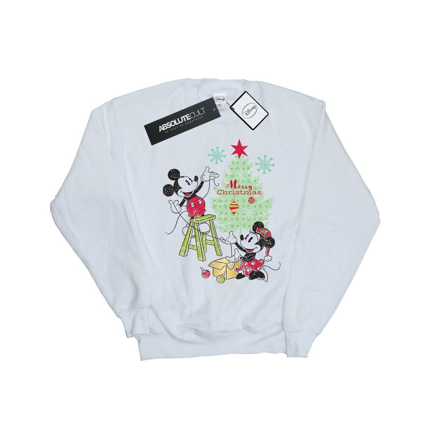 Image of Mickey And Minnie Christmas Tree Sweatshirt Unisex Weiss 152-158