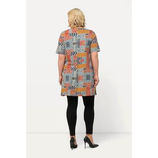 Ulla Popken  Longshirt, Patchdruck, A-Linie, Carree-Ausschnitt, Halbarm 