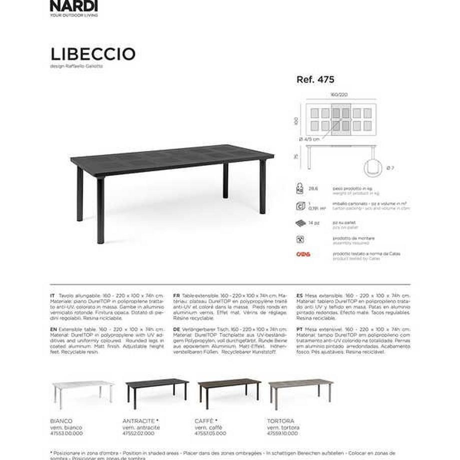 NARDI outdoor Table de jardin extensible Libeccio blanc 160  