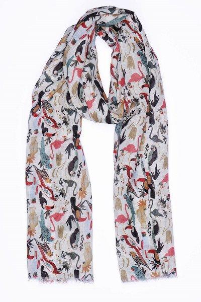 Image of Paradiesvögel Baumwolltuch Damen Weiss Bedruckt ONE SIZE
